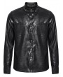 Punk Rave Black Gothic Dragon Scale Faux Leather Fitted Shirt for Men