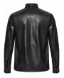 Punk Rave Black Gothic Dragon Scale Faux Leather Fitted Shirt for Men