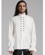 Punk Rave White Gothic Retro 3D Pleated Lantern Sleeve Shirt for Men