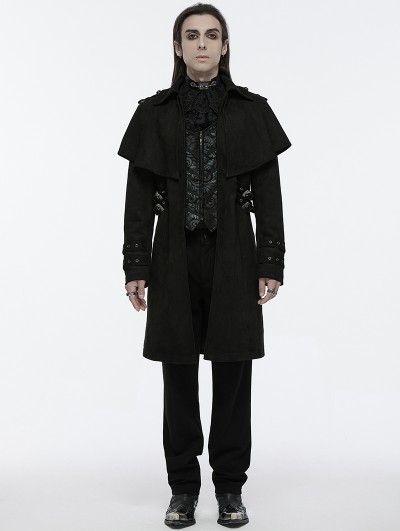 Punk Rave Black Gothic Retro Zip Front Cloak Style Jacket for Men