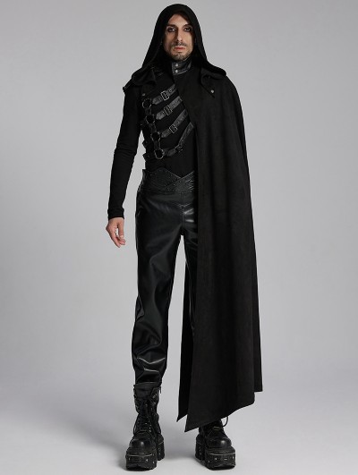 Punk Rave Black Gothic Punk Asymmetric Detachable Half Cloak for Men