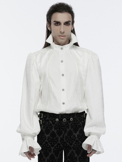 Punk Rave White Gothic Stand Collar Palace Gorgeous Shirt for Men