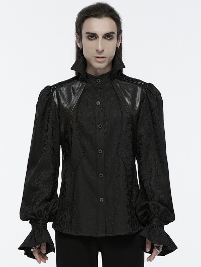 Punk Rave Black Gothic Stand Collar Palace Gorgeous Shirt for Men