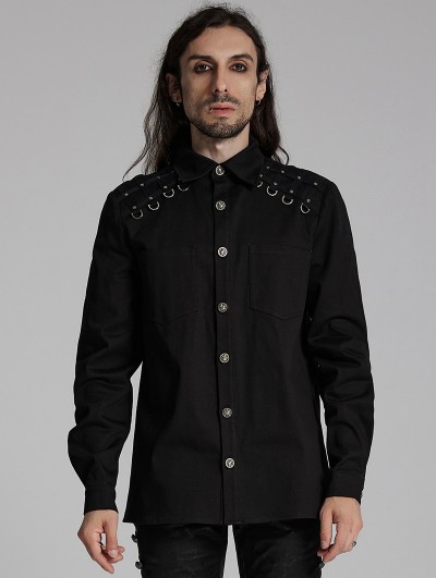 Punk Rave Black Gothic Punk Studded Handsome Fitted Shirt for Men