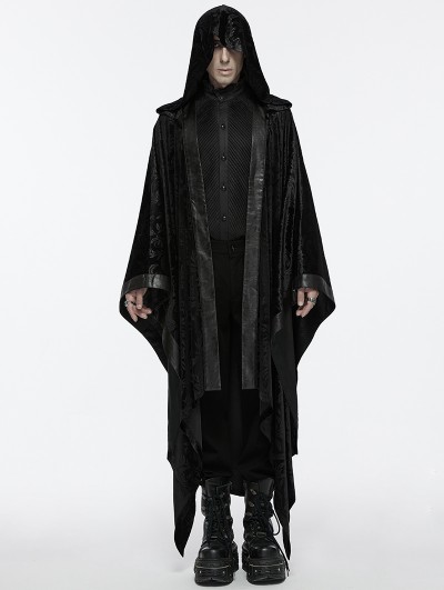 Punk Rave Black Gothic Dark Mage Hooded Robe Coat for Men