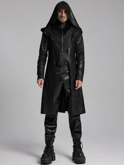 Punk Rave Black Gothic Wizard Men's Hooded Zipper Front Jacket