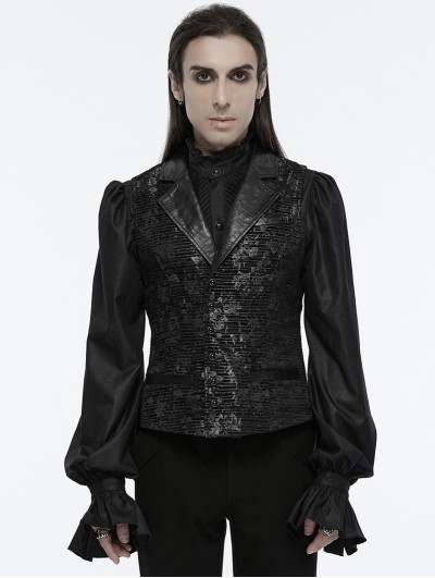 Punk Rave Black Gothic Exquisite Jacquard Flip Collar Vest for Men