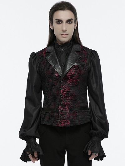 Punk Rave Red Gothic Exquisite Jacquard Flip Collar Vest for Men