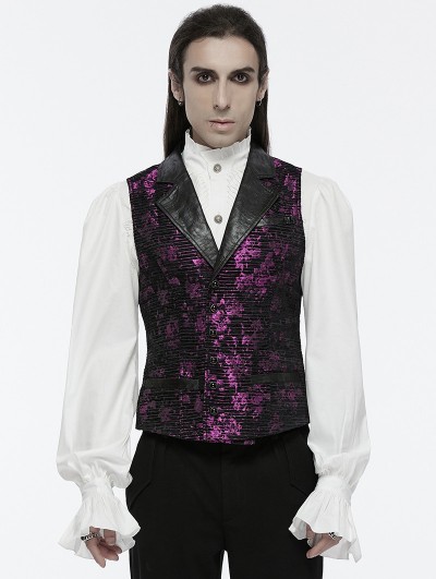 Punk Rave Violet Gothic Exquisite Jacquard Flip Collar Vest for Men