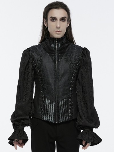 Punk Rave Black Gothic Gorgeous Texture Pleated Zip Up Vest for Men