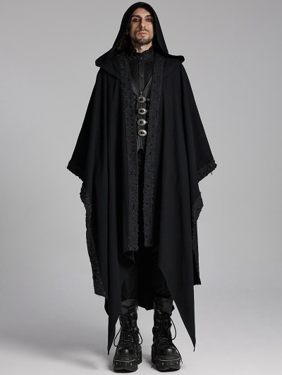 Punk Rave Black Gothic Decadent Dark Mage Hooded Robe Coat for Men