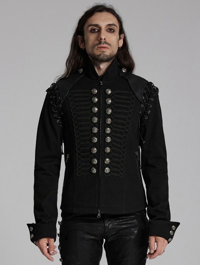 Punk Rave Black Gothic Punk Military Men's Jacket with Detachable Sleeves