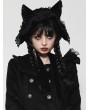 Dark in love Black Gothic Velvet Lace Trim Cat Ear Bonnet