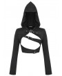 Dark in love Black Gothic Punk Hooded Cross-Strap Buckle Shrug for Women