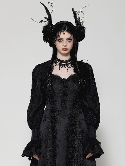 Dark in love Black Gothic Dark Pattern Puff Sleeve Shrug for Women