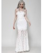 Dark in love White Gothic Romantic Lace Hollow Cat Ear Strap Mermaid Long Dress