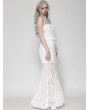 Dark in love White Gothic Romantic Lace Hollow Cat Ear Strap Mermaid Long Dress