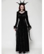 Dark in love Black Gothic Dark Velvet Faux Fur Trim Long Sleeve Maxi Dress