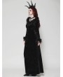 Dark in love Black Gothic Dark Velvet Faux Fur Trim Long Sleeve Maxi Dress