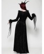 Dark in love Black Gothic Dark Velvet Faux Fur Trim Long Sleeve Maxi Dress