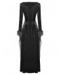 Dark in love Black Gothic Dark Velvet Faux Fur Trim Long Sleeve Maxi Dress