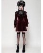 Dark in love Dark Red Velvet Gothic High Neck Long Sleeve Short Doll Dress