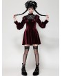 Dark in love Dark Red Velvet Gothic High Neck Long Sleeve Short Doll Dress