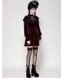 Dark in love Dark Red Velvet Gothic High Neck Long Sleeve Short Doll Dress