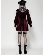 Dark in love Dark Red Velvet Gothic High Neck Long Sleeve Short Doll Dress