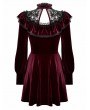 Dark in love Dark Red Velvet Gothic High Neck Long Sleeve Short Doll Dress