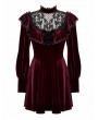 Dark in love Dark Red Velvet Gothic High Neck Long Sleeve Short Doll Dress