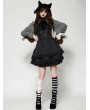 Dark in love Black Gothic Dark Striped Double-Breasted Short Tiered Doll Dress