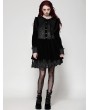 Dark in love Black Gothic Velvet Lace Patchwork Bowknot Schoolgirl Short Dress