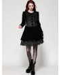 Dark in love Black Gothic Velvet Lace Patchwork Bowknot Schoolgirl Short Dress