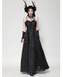 Dark in love Black Gothic Butterfly Embroidery Spaghetti Strap Lace Maxi Dress