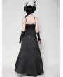 Dark in love Black Gothic Butterfly Embroidery Spaghetti Strap Lace Maxi Dress