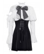 Dark in love Black and White Gothic Distressed Lace Patchwork Short Doll Dress