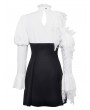 Dark in love Black and White Gothic Distressed Lace Patchwork Short Doll Dress