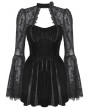 Dark in love Black Gothic Dark Floral Jacquard Velvet Lace Short Dress