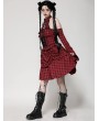 Dark in love Red and Black Plaid Halter Cold Shoulder Gothic Lolita Dress