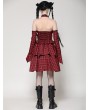 Dark in love Red and Black Plaid Halter Cold Shoulder Gothic Lolita Dress