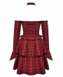 Dark in love Red and Black Plaid Halter Cold Shoulder Gothic Lolita Dress