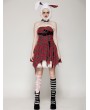 Dark in love Red Christmas Punk Gothic Distressed Asymmetric Plaid Short Dress