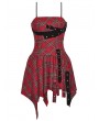 Dark in love Red Christmas Punk Gothic Distressed Asymmetric Plaid Short Dress