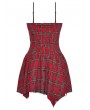 Dark in love Red Christmas Punk Gothic Distressed Asymmetric Plaid Short Dress