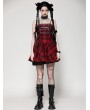 Dark in love Red Plaid Gothic Playful Buckle Decor Punk Rock Party Dress