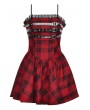 Dark in love Red Plaid Gothic Playful Buckle Decor Punk Rock Party Dress