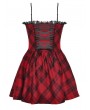 Dark in love Red Plaid Gothic Playful Buckle Decor Punk Rock Party Dress