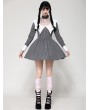 Dark in love Gray and White Gothic Batwing Neck Contrast Stripe Short Dress