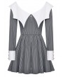 Dark in love Gray and White Gothic Batwing Neck Contrast Stripe Short Dress